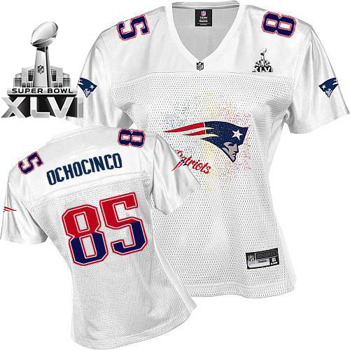 Patriots #85 Chad Ochocinco White 2011 Women's Fem Fan Super Bowl XLVI Stitched NFL Jersey